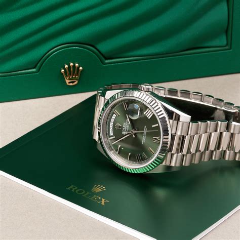 rolex presidential white gold green dial|rolex olive green day date.